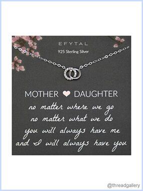 925 Sterling Silver Mother Daughter Necklace CZ Double Ring Pendant 18"